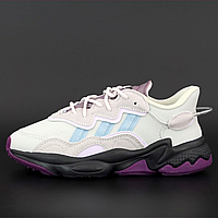 Кроссовки женские Adidas Ozweego gray violet / Адидас Озвиго серые фиолетовые рефлективные
