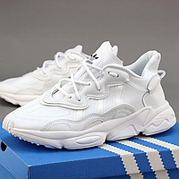 Кроссовки женские и мужские Adidas Ozweego white / Адидас Озвиго белые рефлективные