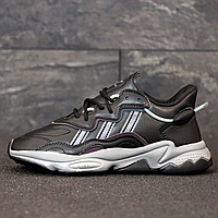 Кроссовки мужские и женские Adidas Ozweego black / Адидас Озвиго черные рефлективные