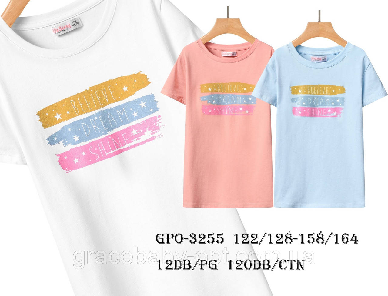 Футболка для дівчат оптом, Glo-story, 122/128-158/164 см, № GPO-3255