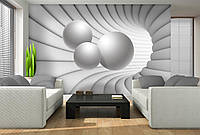 Фотообои абстракция в интерьере 254x184 см 3Д Светло-серый туннель с шарами (10141P4)+клей