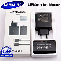 Комплект: Блок быстрой зарядки Samsung 45w PD3.0 (EP-TA845) ЧЕРНОГО цвета с кабелем на 5A Type-C(USB-C) Type-C