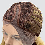 Перука каре без гривки на сітці, термоволосся, колір пшеничний блондин з темним з червонуватим корінням, фото 7