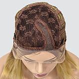 Перука каре без гривки на сітці, термоволосся, колір пшеничний блондин з темним з червонуватим корінням, фото 8