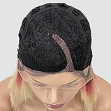 Перука каре без гривки на сітці, термоволосся, колір блондин з переходом від темного коріння до рожевого, фото 8