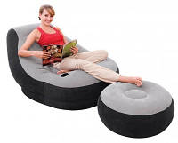 Надувное велюр-кресло с пуфиком и подстаканником 130*99*76 см Intex 68564