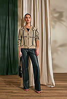 Базовий кардиган із натуральної пряжі бежево-чорний