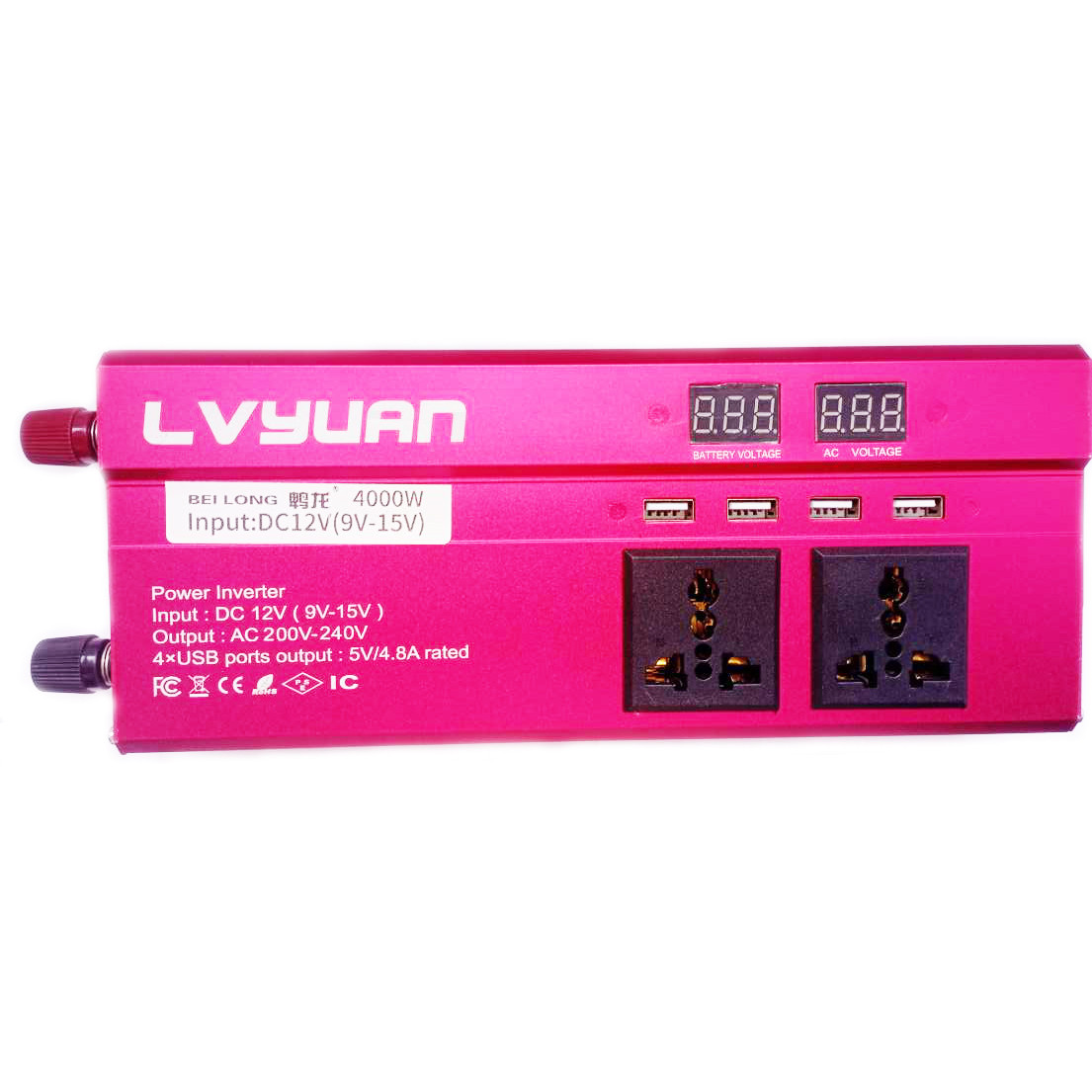 Інвертор Bei Long Power 4000W 020 c 12 V на 220 V (3розетки, 4 USB, прикурювач) Red | Інвертор 4000 W 12V-220V