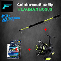 Спининговый набор Flagman. Удилище Flagman Bonus 73M 2.21м 5-25г. Катушкa Flagman Bonus 3000S + Шнур