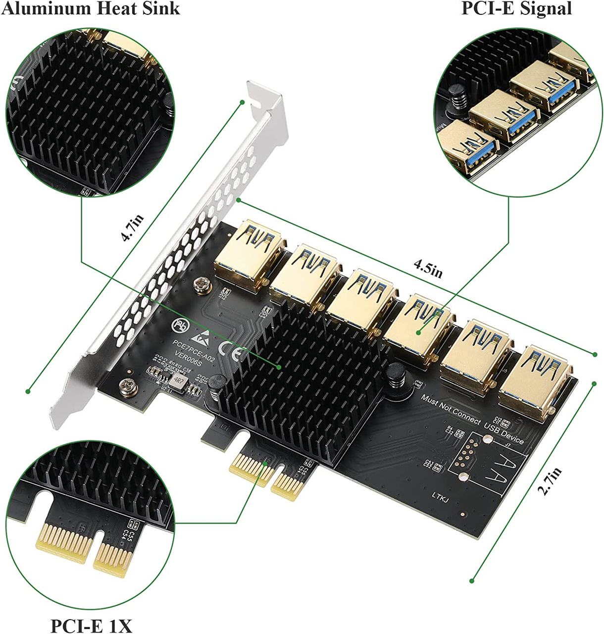 Адаптер PCI-E 1 до 6 USB 3.0 для майнинга - фото 3 - id-p1761000107