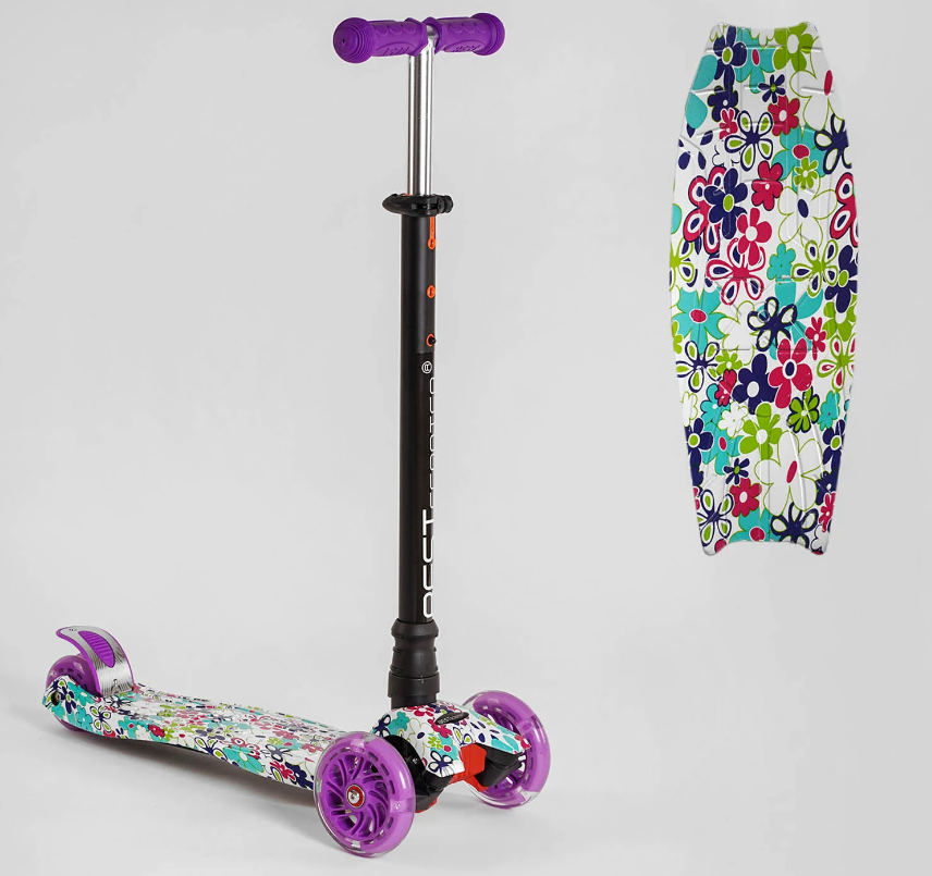 Самокат триколісний дитячий MAXI Best Scooter фіолетовий пастиковий колеса PU з підсвічуванням