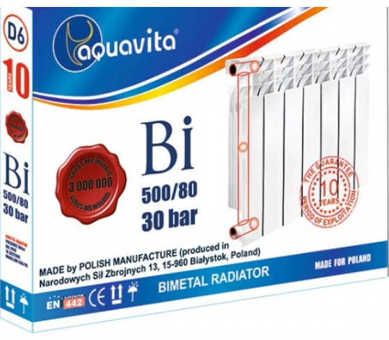 Секція радіатора біметалевого 500/80 AQUAVITA D6 30 барів