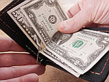 Затискач гаманець чоловічий чорний під банкноти банківські картки WASHINGTON шкіряний, фото 6
