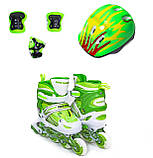 Набір роликів із захистом та шоломом Power Champs. Переднє колесо з підсвічуванням. Зелений колір. Розмір 29-33, фото 3
