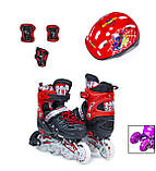 Дитячі ролики із подвійними колесами + захист + шолом Scale Sport. Чорно-червоні. Розміри 29-33 / 38-41, фото 2