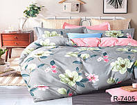 Серо-Розовый Комплект постельного из ранфорса белья с цветочным принтом R7405