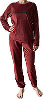 Мягкий велюровый костюм домашний с длинным рукавом бордового цвета M