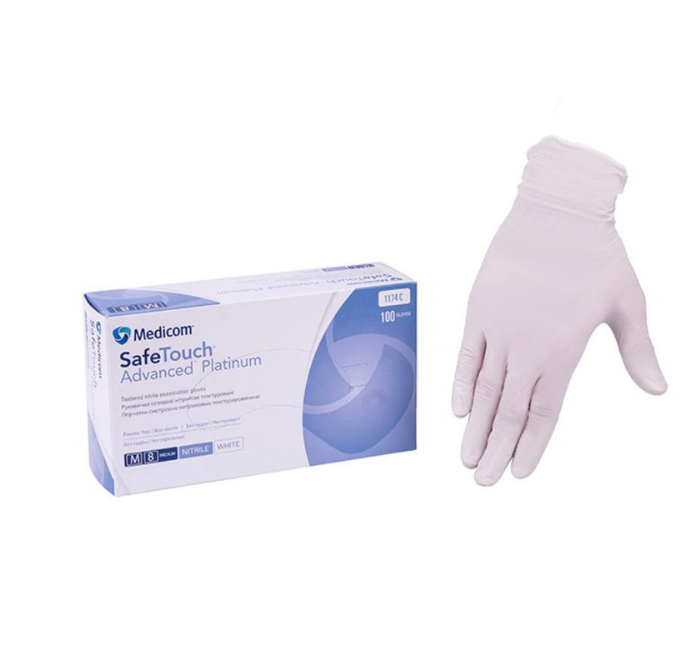 Рукавички нітрилові Medicom р. S білі. 100 шт\уп. Текстуровані, фото 1