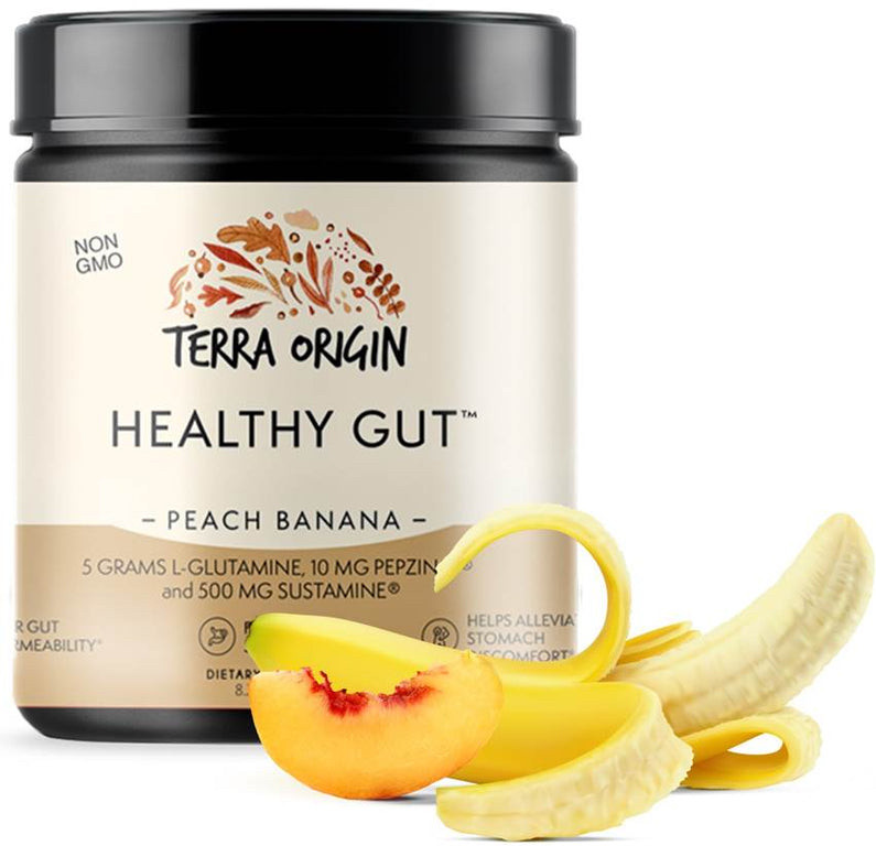Terra Origin, Healthy Gut, домішка для нормалізації шлунково-кишкового тракту, смак персик-бана, 222 г