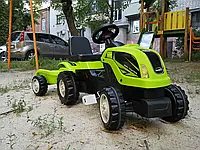 Дитячий великий трактор на педалях із причепом для дитини Micromax зелений, Веломобіль педальний, Велотрактор