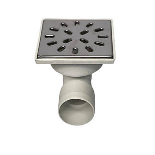 Трап для душу горизонтальний D50, нержавіюча решітка 150*150мм сухий затвор