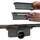 Душовий канал без фланця 80 см решітка "Дощ", Каналізаційний трап з подвійним гідрозатвором, фото 3