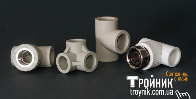 трійники ппр, поліпропіленові, сполучні, редукційні, різьбові, з накидною гайкою, кутові
