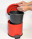 Відро для сміття з педаллю з нержавіючої сталі 3 літри 22см, діаметр 21см червоного кольору, фото 5