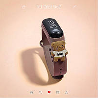 Дитячий сенсорний електронний годинник з 3Д браслетом Водонепроникний  Ведмідь Bear  Hello Kitty коричневий