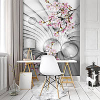 Абстрактные флизелиновые фотообои 206x275 см 3Д Тоннель с шарами и цветами сакуры (10200VEA)+клей