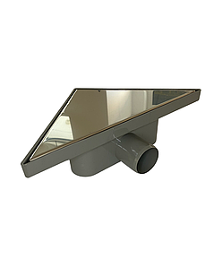 Трап для душу кутовий горизонтальний, решітка "під плитку" з нержавіючої сталі з гідрозатвором