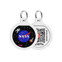 Адресник для собак и котов металлический WAUDOG Smart ID c QR паспортом, рисунок "NASA" (Акция)