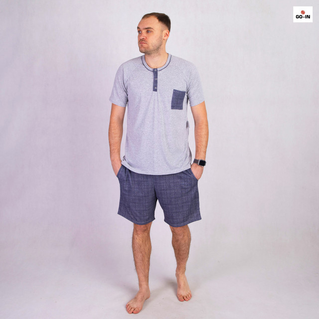 Пижама мужская летняя футболка с шортами хлопковая серая 44-60р.