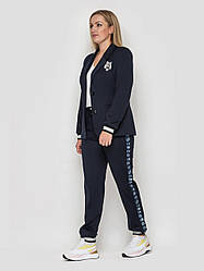 Костюм жіночий модний брючний батал жакет і штани з джерсі темно-синій