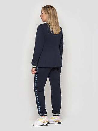 Костюм жіночий модний брючний батал жакет і штани з джерсі темно-синій, фото 2