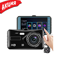 Автомобильный видеорегистратор T672 LCD 4" TOUCH SCREEN сенсорный 2 камеры 1080P Full HD металл корпус черный