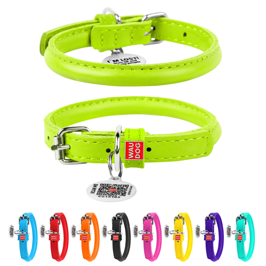 Ошейник для Собак Кожаный WAUDOG Glamour с QR Паспортом, Круглый, Д 8 ...