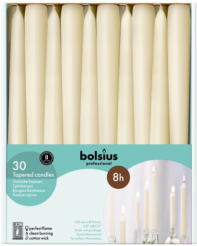 Свічка кремова конічна 8 годин 25 см 30 шт (30-30-011Б)