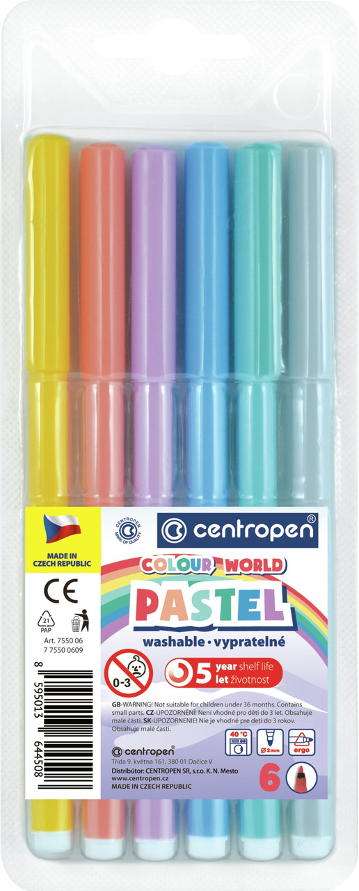 Фломастери кольорові (набір 6 кольорів) Centropen Colour World Pastel 7550/6