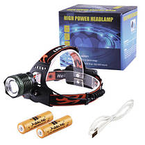 Ліхтар налобний Police BL-2189-T6, універсальний із зарядкою USB, з оптичним зумом, фото 3