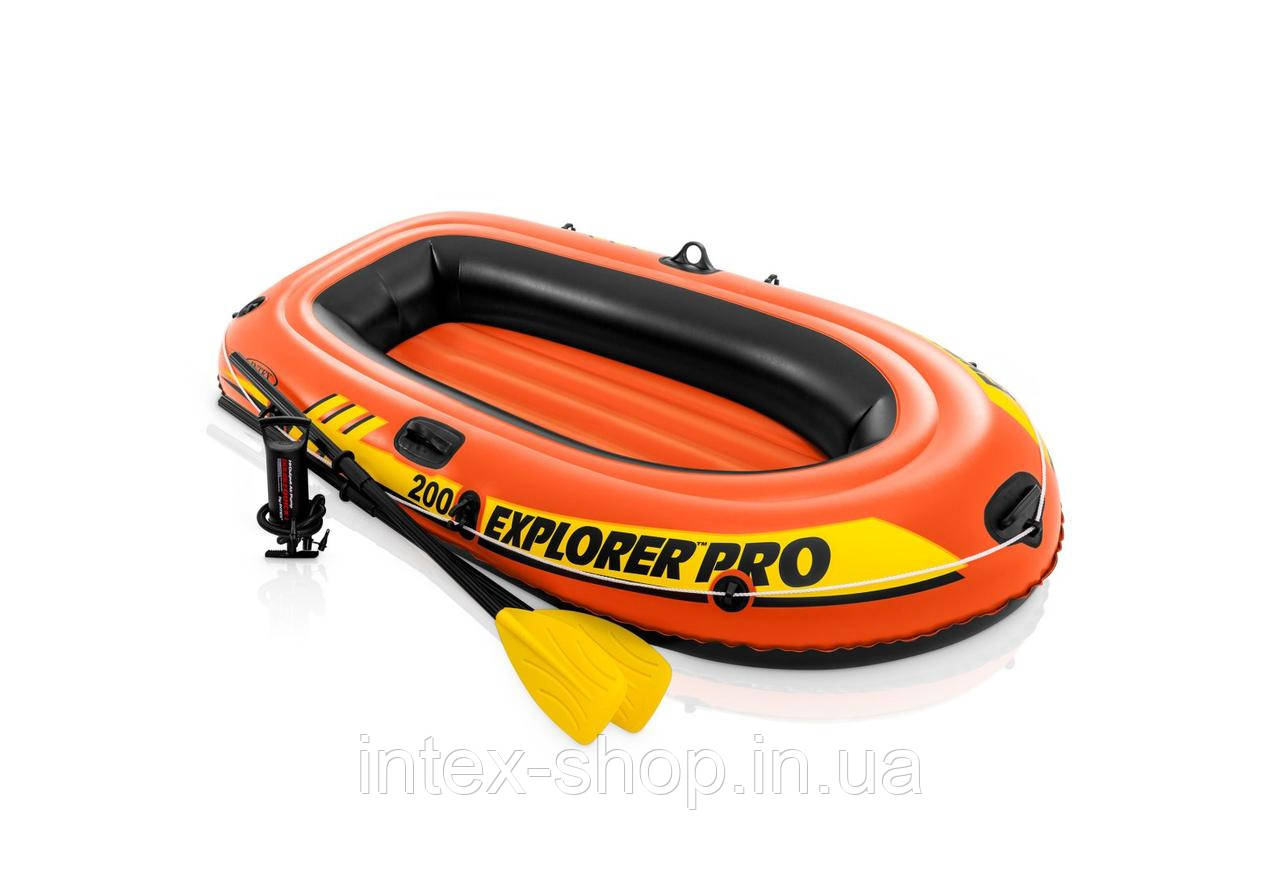 Двомісний човен надувний Intex 58357 EXPLORER PRO 200 (196 х 102 х 33 см) ручний насос 0.9 л, весла 2 шт