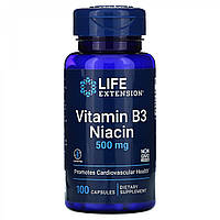 B3 Ніацин, Life Extension, вітамін B3, Ніацин, 500 мг, 100 капсул