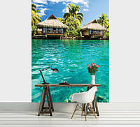 Фото обои море 3Д Природа Ландшафт 184x254 см Мальдивы - бунгало на берегу океана (10228P4A)+клей