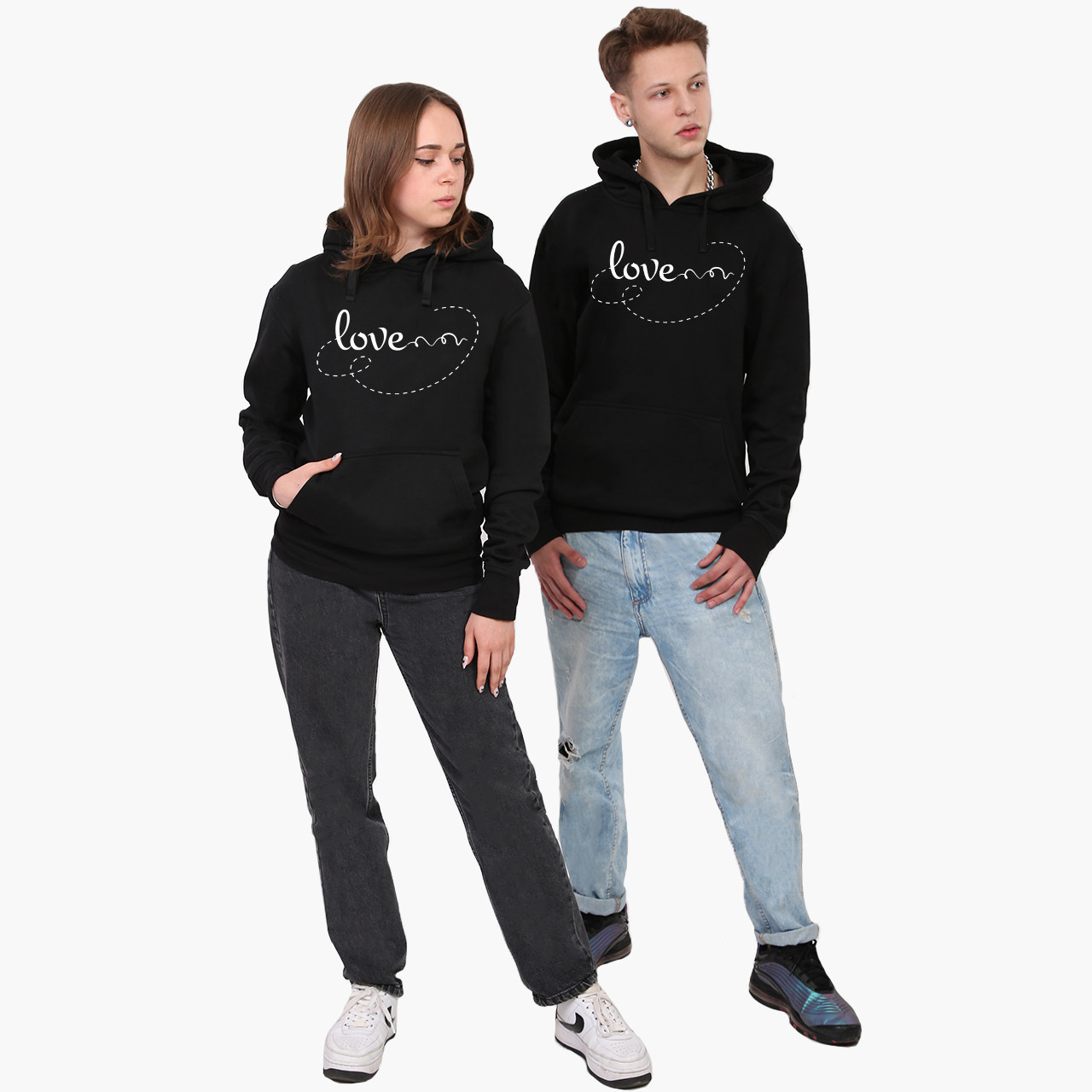Парні толстовки худі Любов, пунктир Чорні S M L XS XL XXL