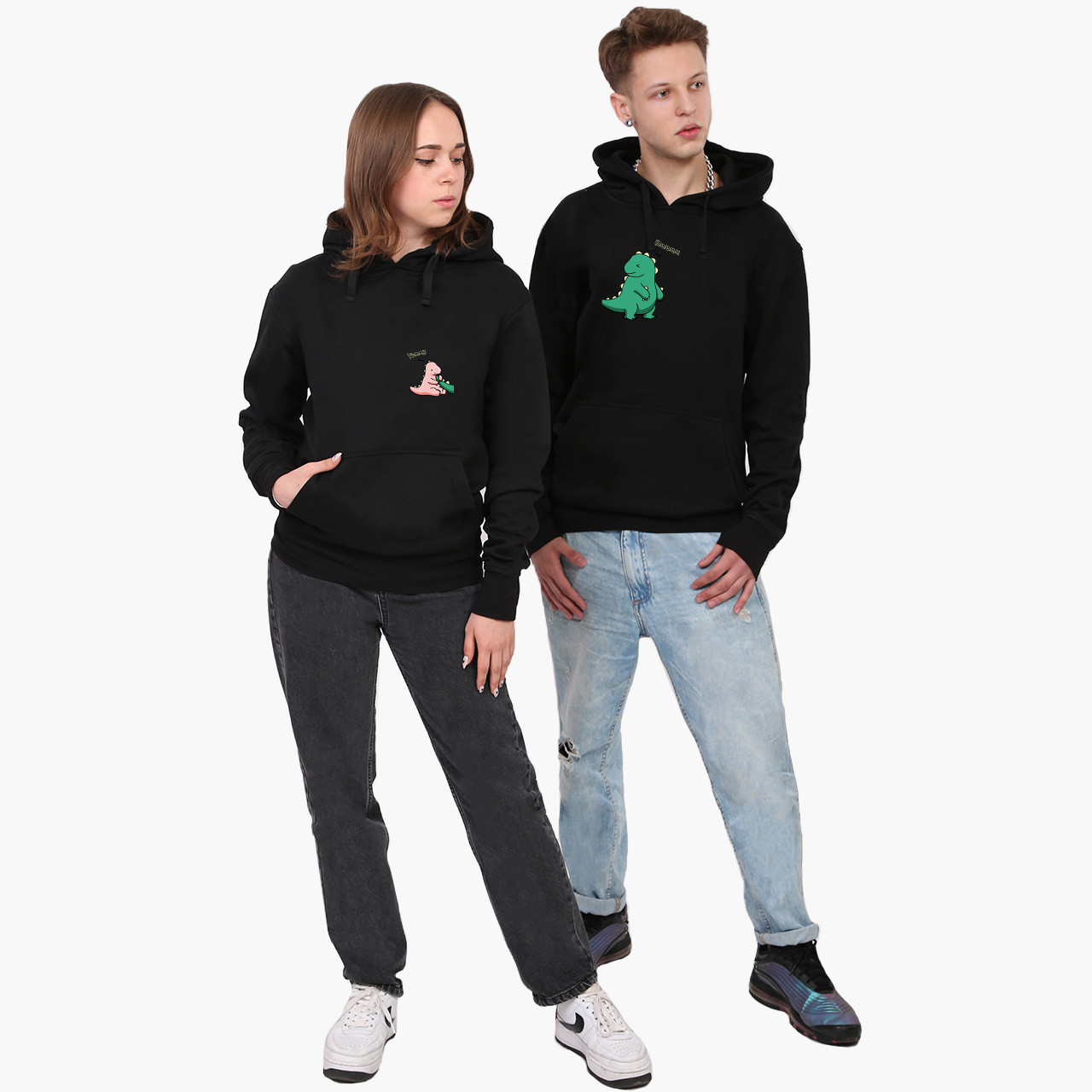 Парні толстовки худі Динозаврики Чорні S M L XS XL XXL