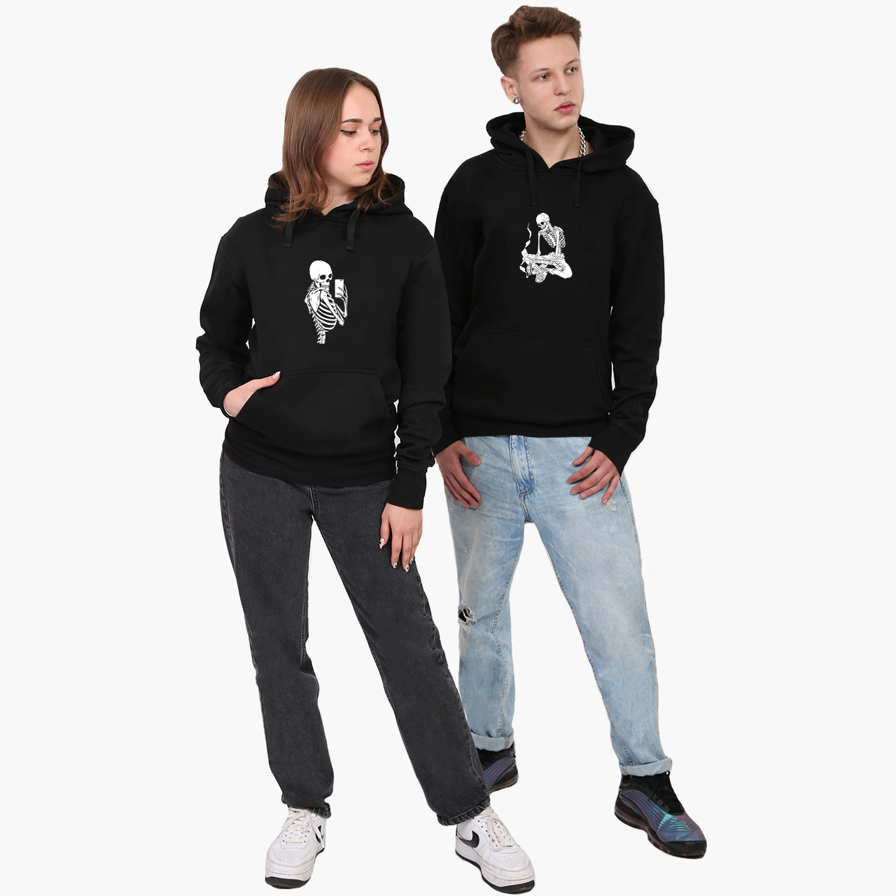 Парні толстовки худі Скелети Чорні S M L XS XL XXL