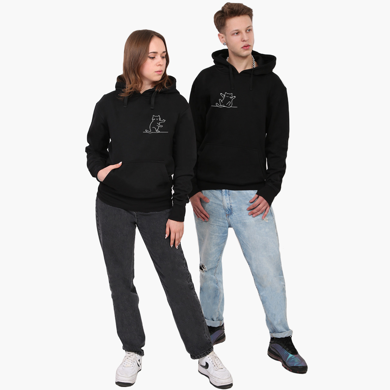 Парні толстовки худі Пара котів Чорні S M L XS XL XXL