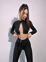 Женский молодежный костюм топ на шнуровке и лосины на высокой посадке (р. 42, 44) 66103046Е