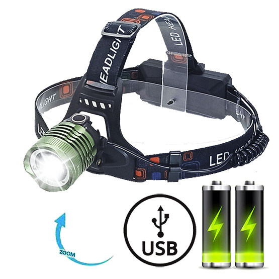 Налобний акумуляторний ліхтар 2189-T6, 2x18650, micro USB, з фокусуванням