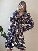 Халат махровый женский короткий с капюшоном мягкий теплый пушистый домашний газета для дома Хал кор 399